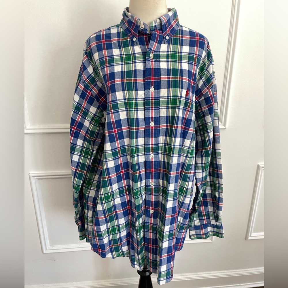 Ralph Lauren Blaire 100% Cotton Multicolor Plaid Button‑Down Shirt – Size L